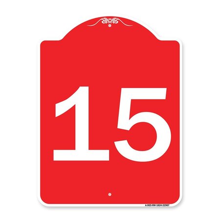 AMISTAD 18 x 24 in. Designer Series Sign - Sign with Number 15, Red & White AM2161808